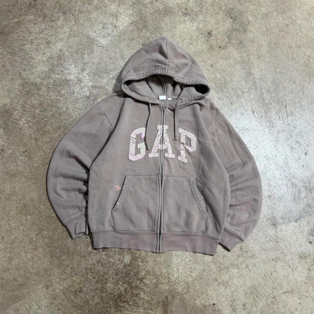 Earth Tone GAP Embroidered Zip Up Hoodie Sweatshirt
